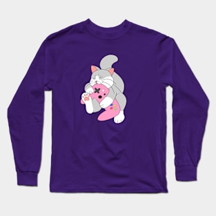 Gamer Cat Pink Long Sleeve T-Shirt